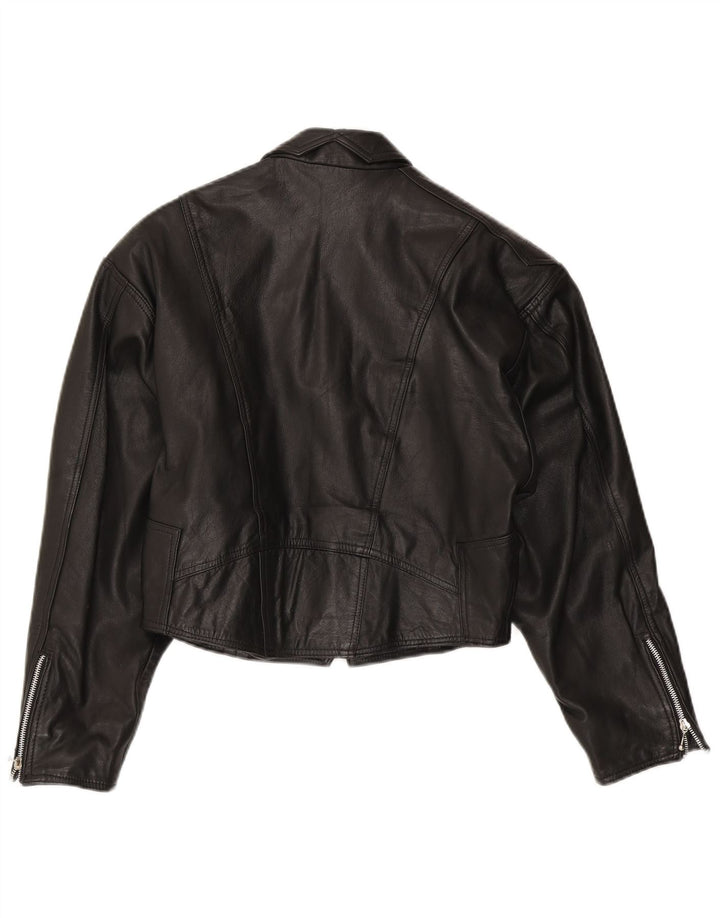Vintage Womens Leather Biker Jacket UK 14 Medium Black Leather