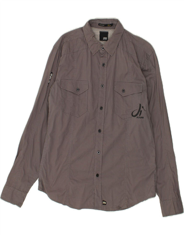 JACK & JONES Mens Slim Graphic Shirt Large Grey Cotton | Vintage Jack & Jones | Thrift | Second-Hand Jack & Jones | Used Clothing | Messina Hembry 