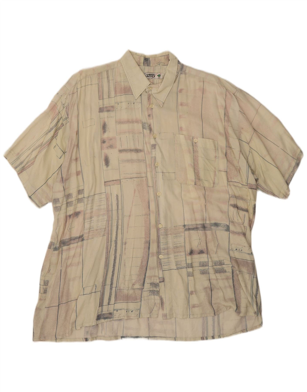 Vintage Mens Short Sleeve Shirt XL Beige