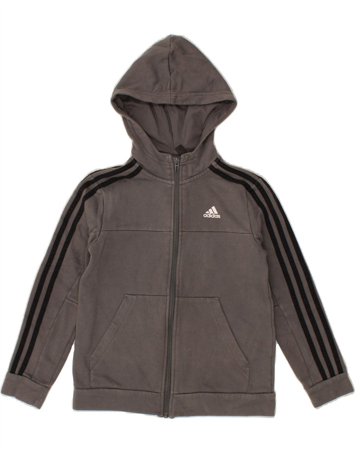 ADIDAS Boys Zip Hoodie Sweater 9-10 Years Grey Cotton Vintage Adidas and Second-Hand Adidas from Messina Hembry 