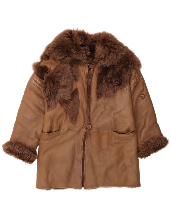 Abrigo de piel de oveja vintage para mujer IT 42 Marrón medio