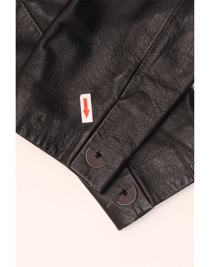 Madeleine Womens Double Breasted Leather Jacket UK 12 Medium Black