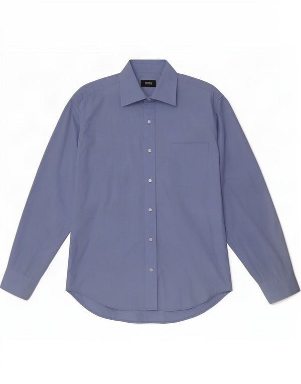 Camisa Hugo Boss Hombre Talla 39 15 1/2 Algodón Azul Medio