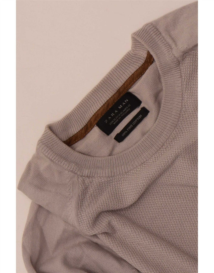 Zara Mens Crew Neck Jumper Sweater XL Grey Cotton