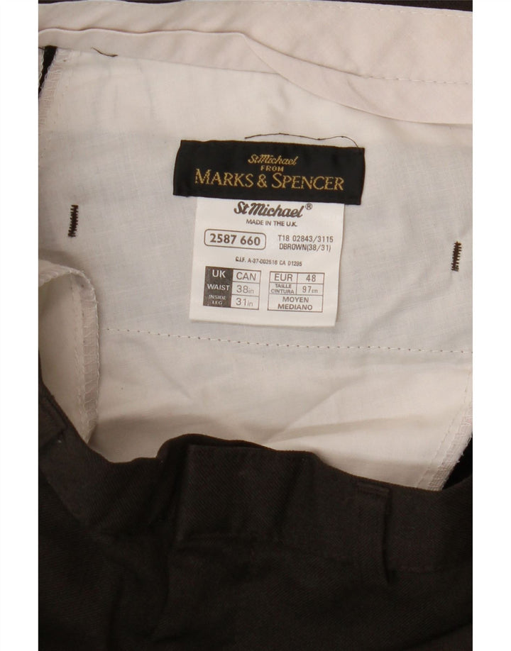 Marks & Spencer Mens Tapered Casual Trousers W38 L31 Brown Polyester