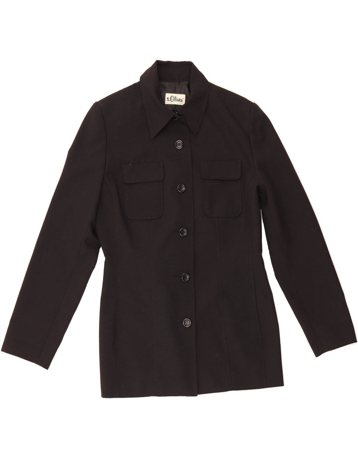 S.OLIVER Womens 6 Button Blazer Jacket UK 14 Medium Black Polyester Vintage S.Oliver and Second-Hand S.Oliver from Messina Hembry 