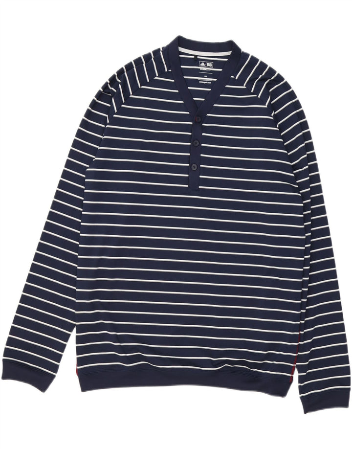 Adidas Mens Climalite Sweatshirt Jumper Large Navy Blue Striped Polyester