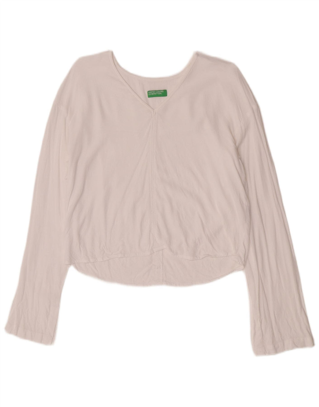 Benetton Womens Crop Top Long Sleeve UK 10 Small White Viscose