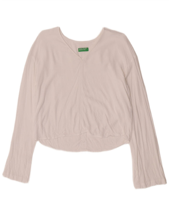Benetton Womens Crop Top Long Sleeve UK 10 Small White Viscose