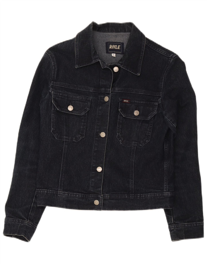 Rifle Womens Denim Jacket UK 14 Large Navy Blue Cotton