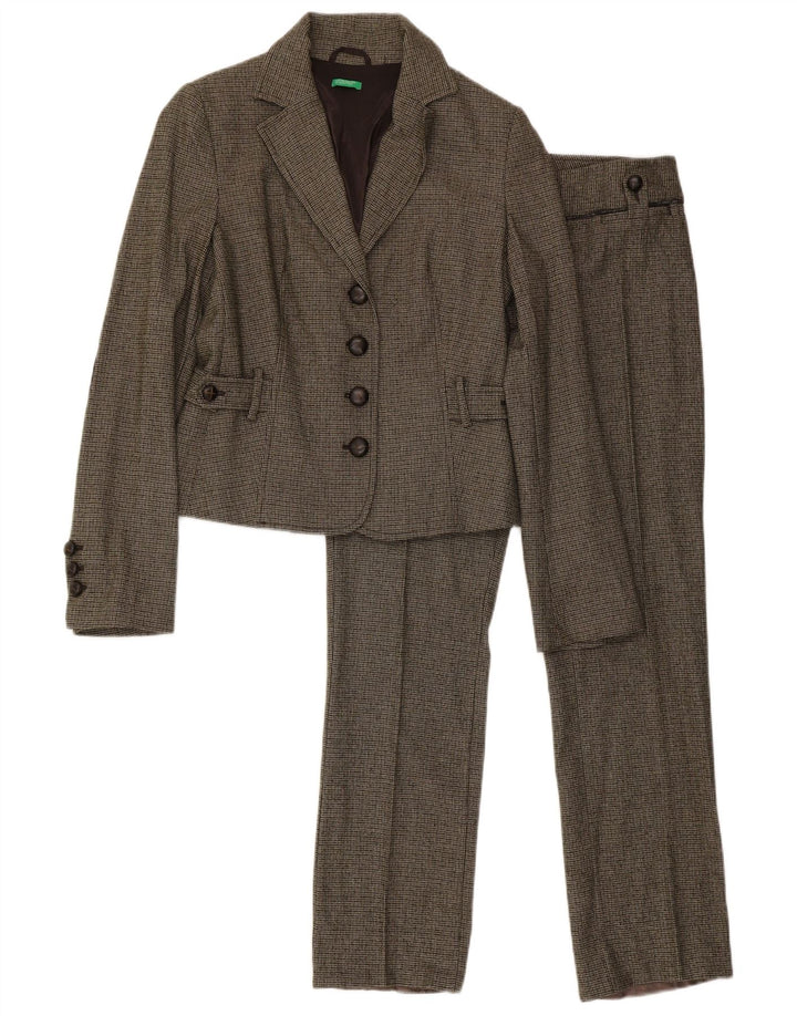 Benetton Womens 2 Piece Suit IT 44 Medium W32 L31 Green Houndstooth