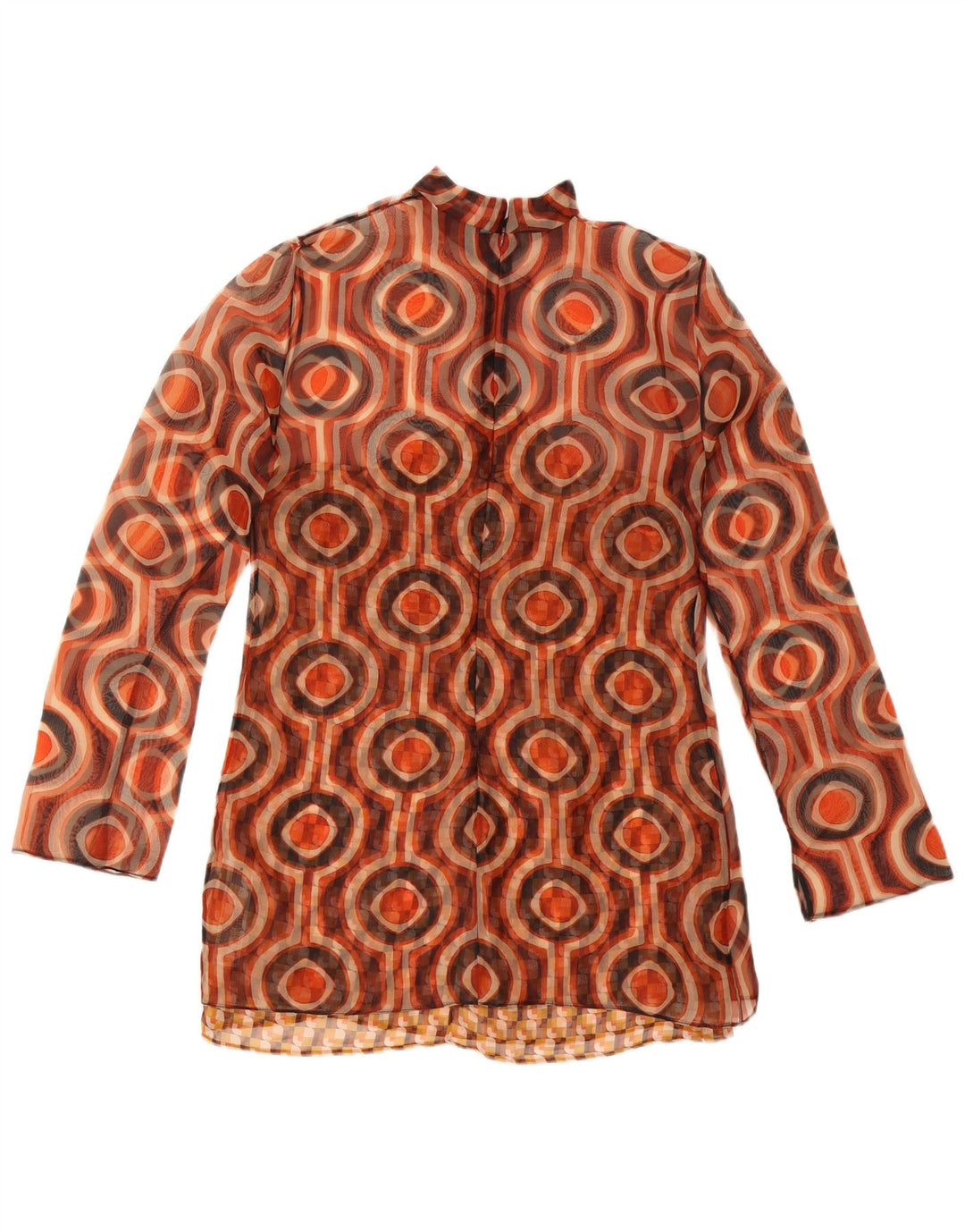 Zara Damen Langarm-Tunika-Oberteil UK 12 Mittelbraunes geometrisches Polyester