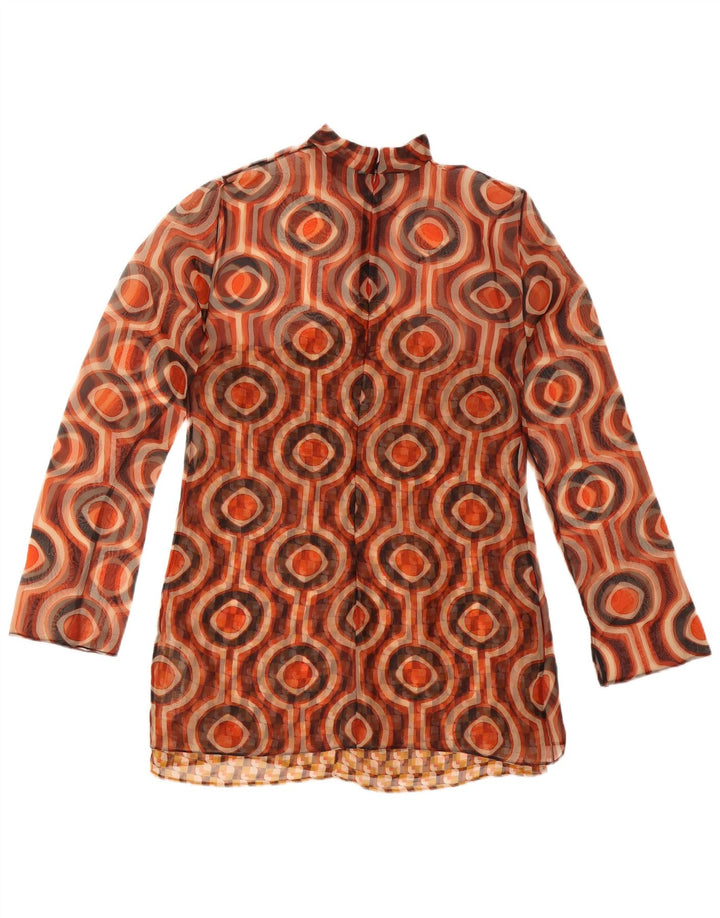 Zara Damen Langarm-Tunika-Oberteil UK 12 Mittelbraunes geometrisches Polyester