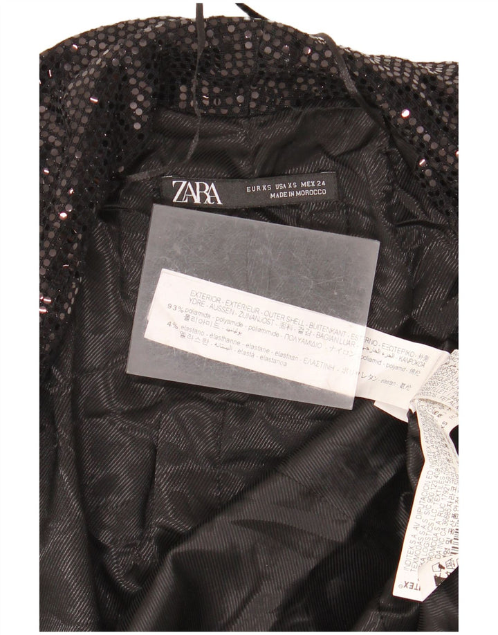 ZARA Womens Longline Open Blazer Jacket UK 6 XS Black Polyamide