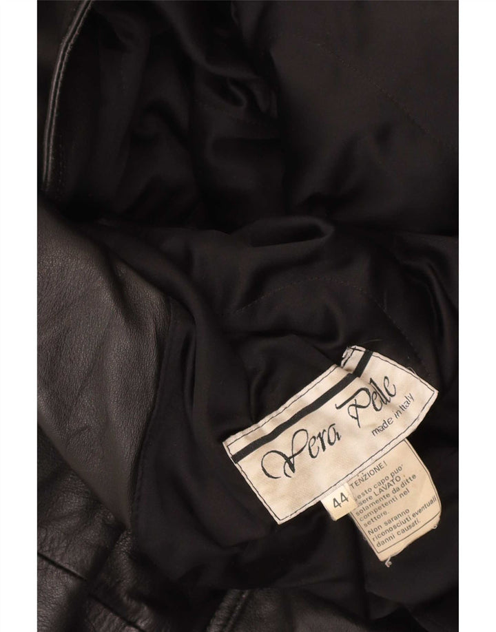 Vintage Womens Hooded Oversized Leather Coat IT 44 Medium Black