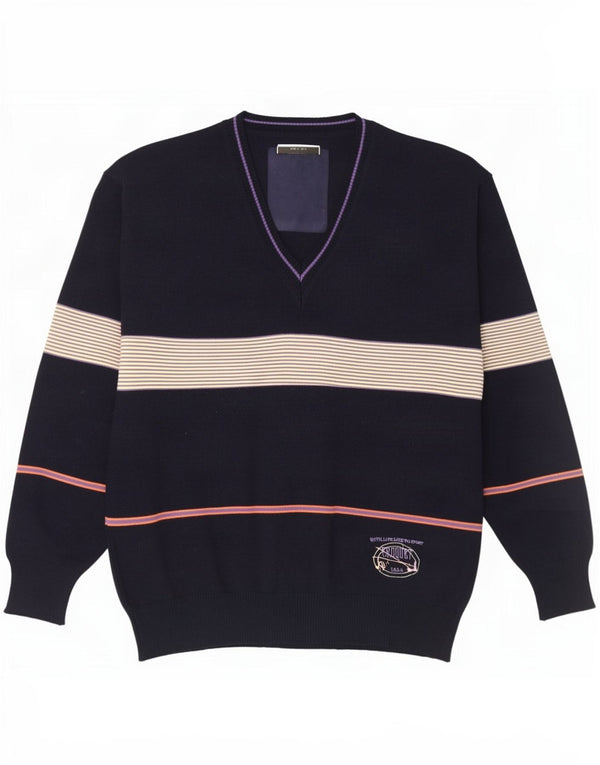 Maglione da uomo con scollo a V Life Line IT 50 Lana gessata medio blu navy