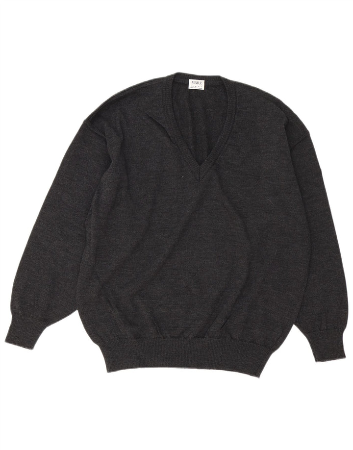 MARZ Mens Munchen V-Neck Jumper Sweater IT 52 Large Grey Virgin Wool