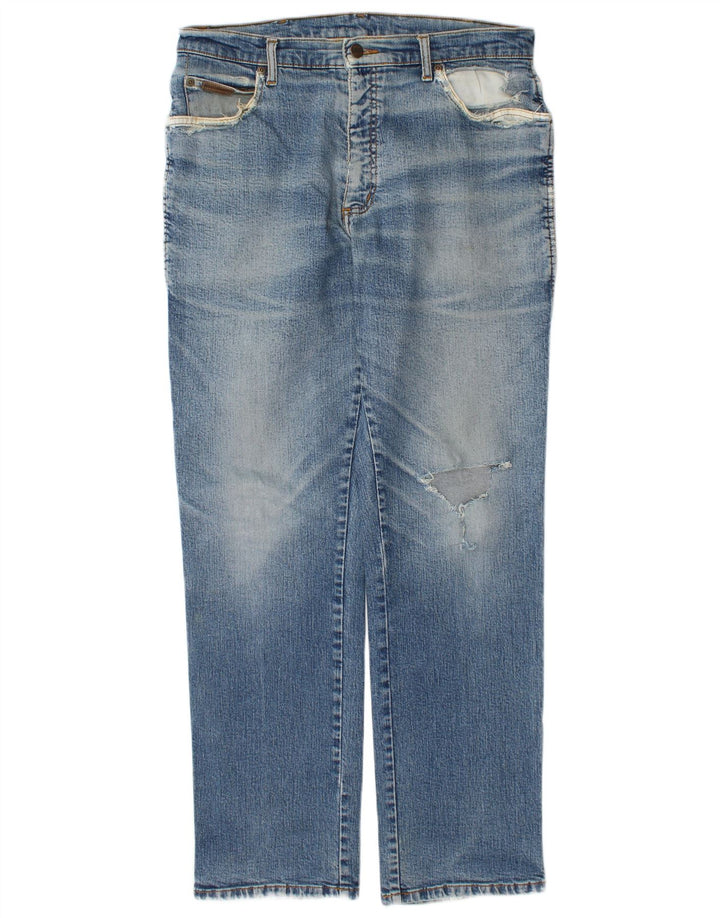 Wrangler Mens Texas Distressed Straight Jeans W34 L32 Blue Cotton