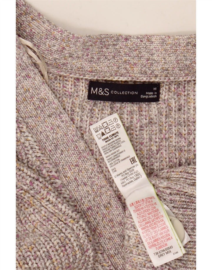 MARKS & SPENCER Womens Cardigan Sweater UK 14 Medium Grey Flecked Cotton