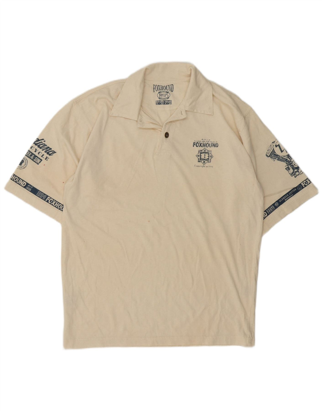 Camisa pólo gráfica masculina Foxhound médio bege algodão retrô