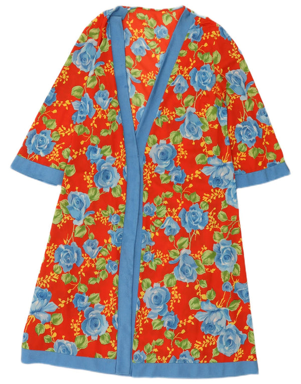 Vintage kvinders 1/2 ærmet kappekjole UK 12 Medium Red Floral