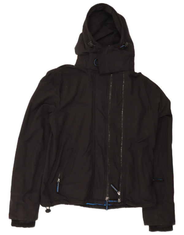 Superdry Womens Hooded Windbreaker Jacket UK 14 Medium Black Nylon