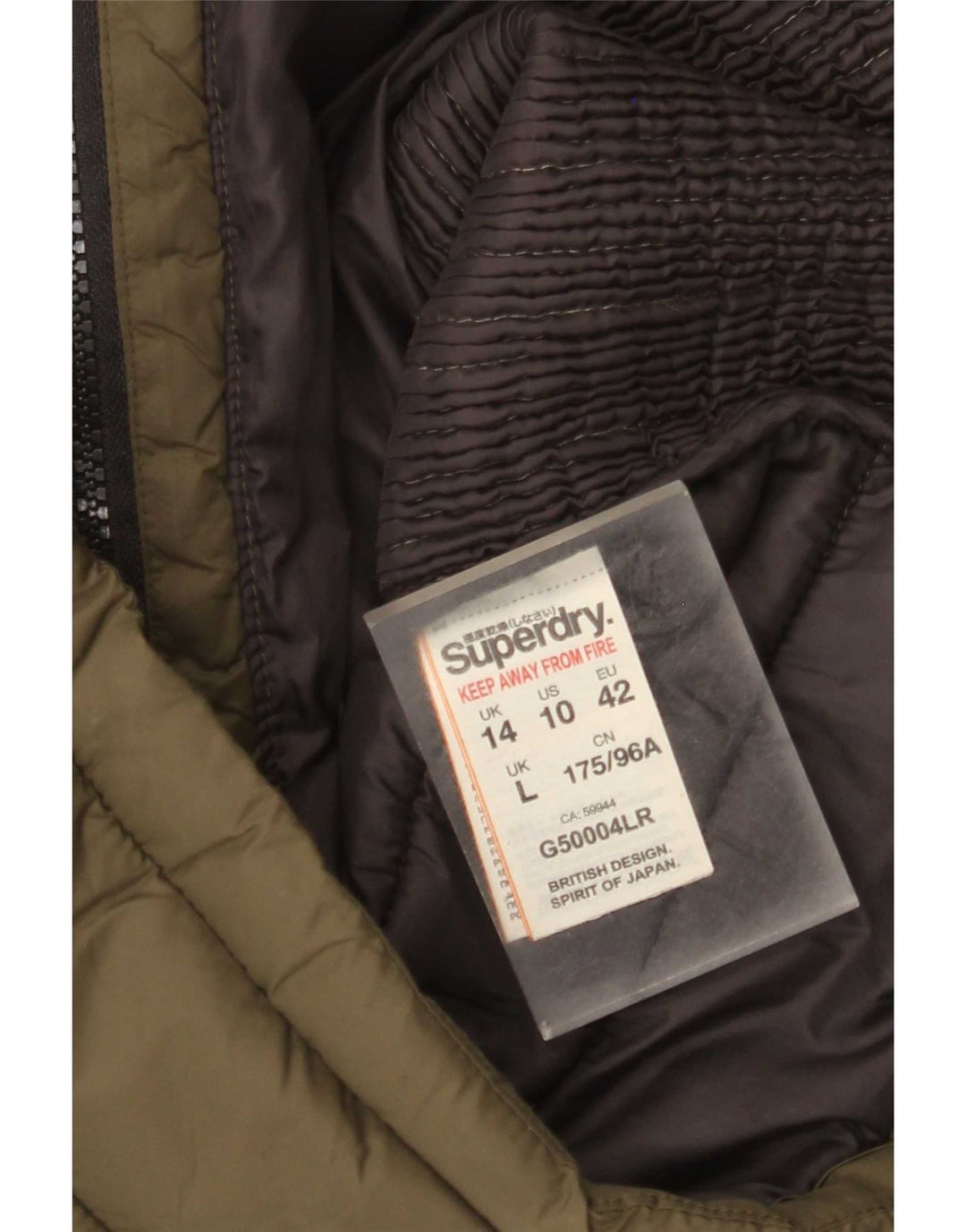 Superdry Womens Hooded Padded Jacket UK 14 Medium Khaki Nylon