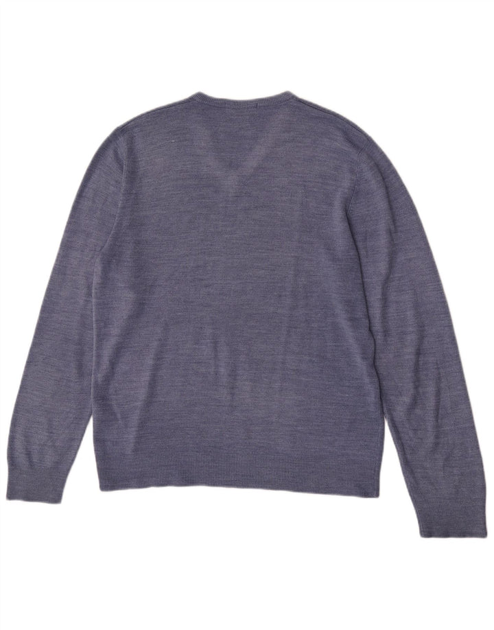 Мужской джемпер с v-образным вырезом Mark & Spencer Blue Harbour, средний синий в крапинку