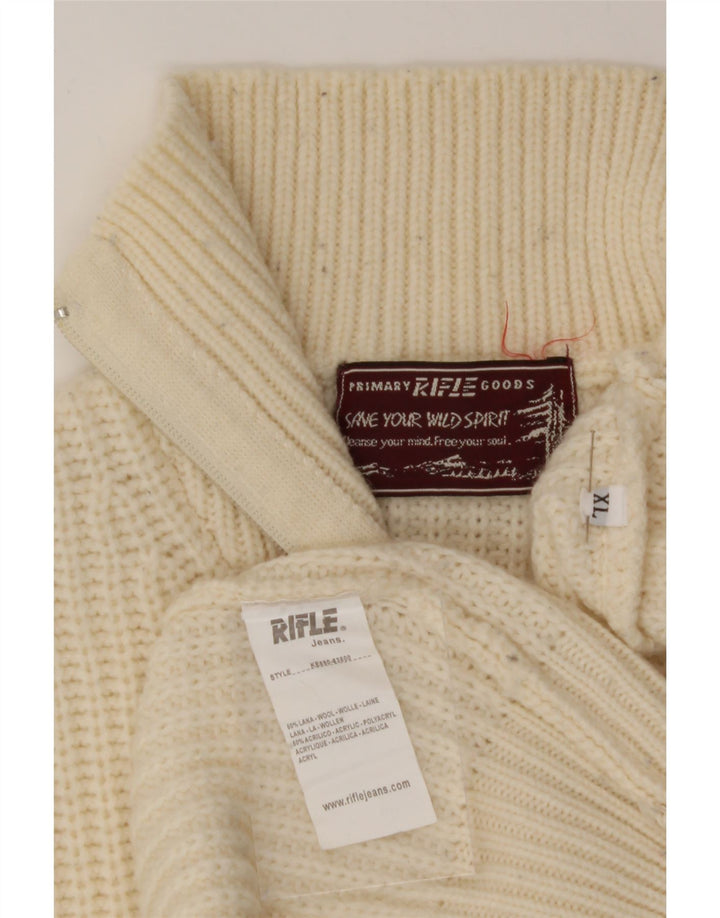 RIFLE Mens Zip Neck Jumper Sweater XL Beige Wool Vintage Rifle and Second-Hand Rifle from Messina Hembry 