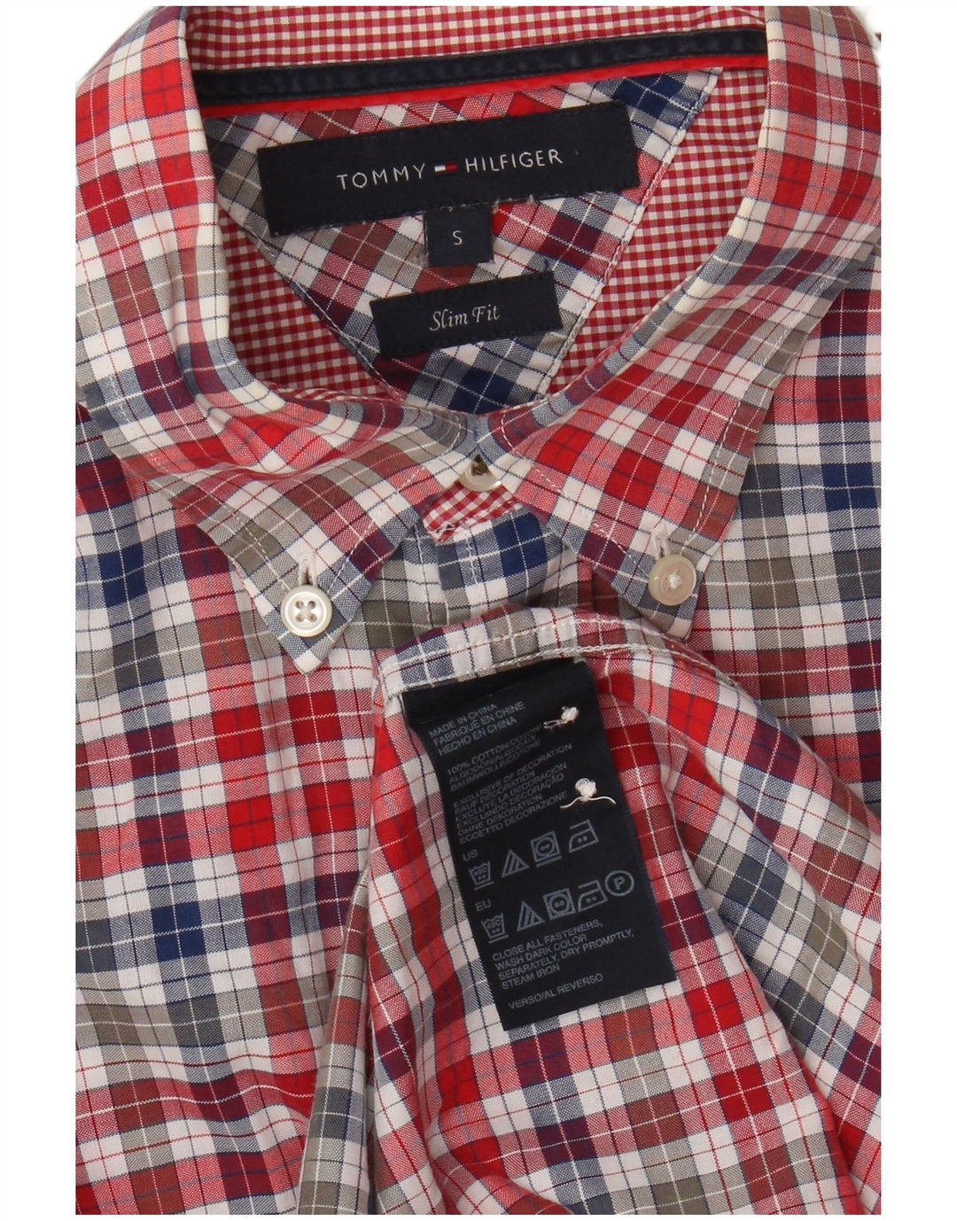 Tommy Hilfiger Mens Slim Fit Shirt Small Multicoloured Gingham Cotton