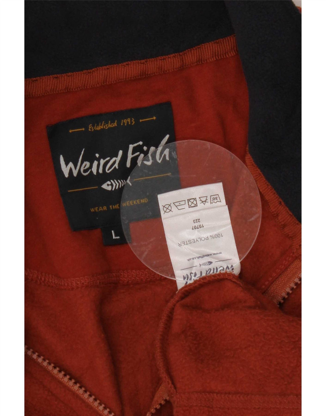 Weird Fish Herren-Fleecepullover mit Reißverschluss am Hals, großes braunes Polyester