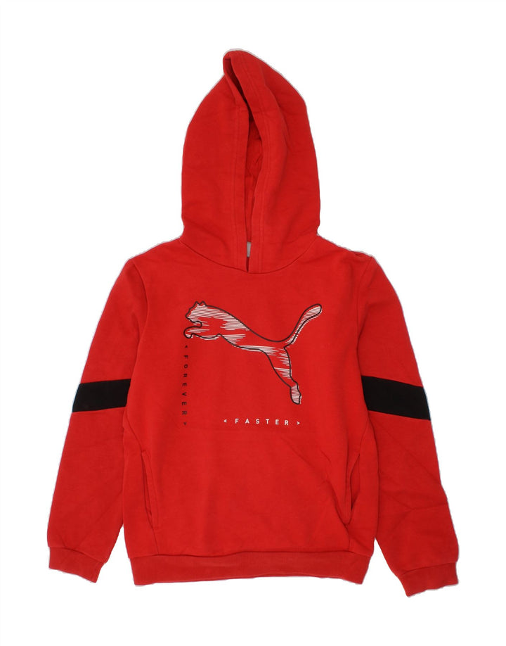 PUMA Boys Graphic Hoodie Jumper 11-12 Years Red Vintage Puma and Second-Hand Puma from Messina Hembry 