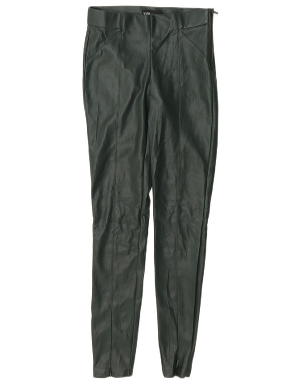 Zara Pantalon skinny en simili cuir pour femme XS W24 L28 Vert Polyester