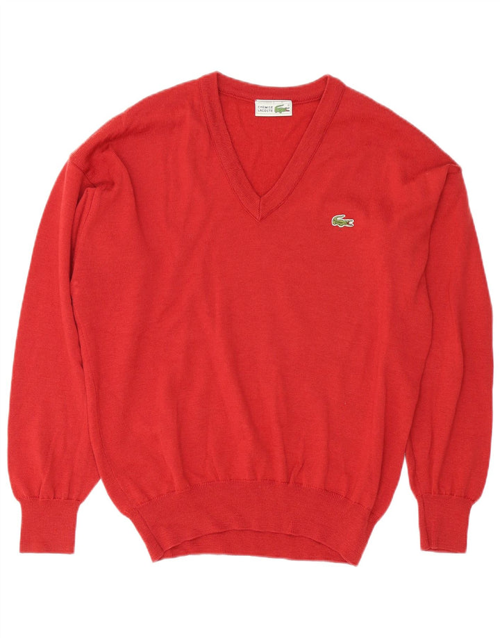 Lacoste Mens V-Neck Jumper Sweater Size 4 Medium Red New Wool