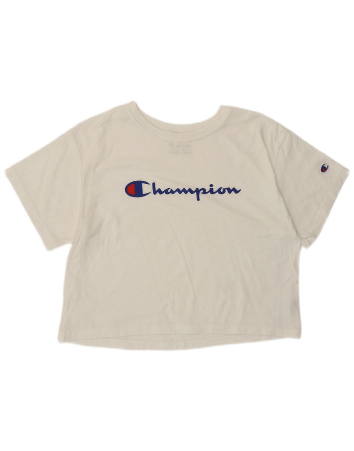 CHAMPION Womens Crop Graphic T-Shirt Top UK 14 Medium White