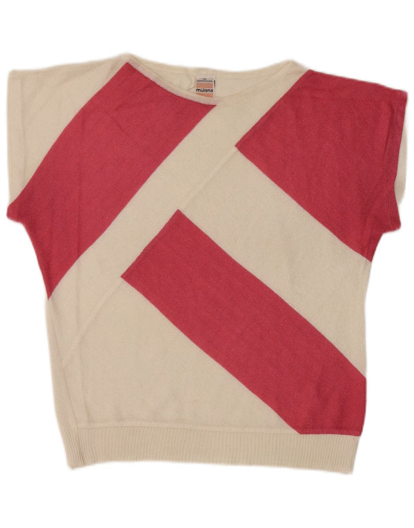 Vintage mujer barco cuello jersey suéter Reino Unido 12 medio blanco rayas