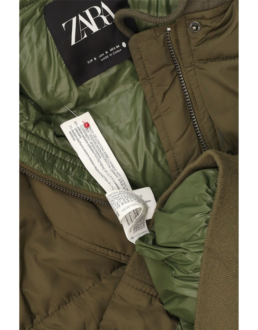 Zara Womens Hooded Oversized Padded Gilet UK 10 Small Khaki Polyester