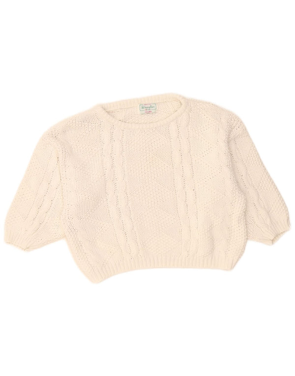 Benetton Dame 3/4-ærmet Crop Boat Neck sweater UK 14 Medium White
