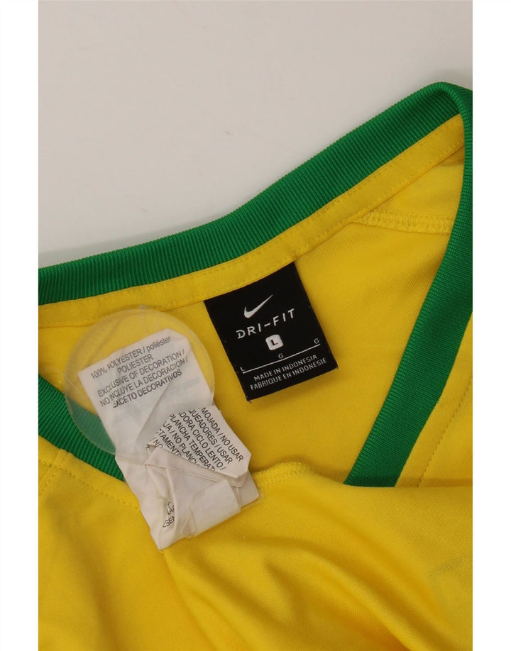 Nike Mens Brasil T-Shirt Top Large Yellow Polyester