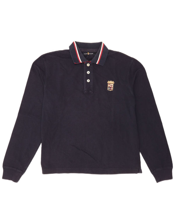 Marina Militare Mens Long Sleeve Polo Shirt Large Navy Blue Striped