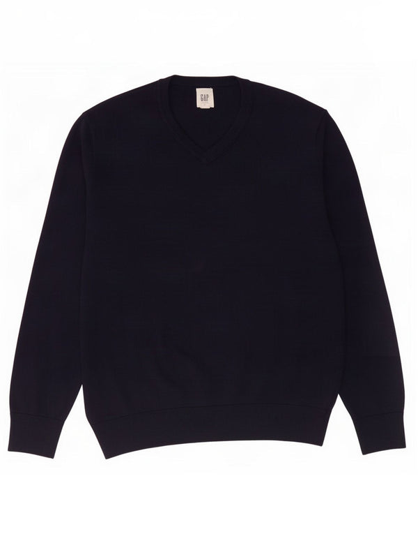 Gap Mens V-Neck Jumper Sweater Medium Navy Blue Merino Wool