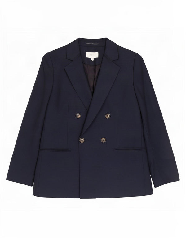 Reiss Veste blazer à double boutonnage pour femme UK 12 Bleu marine moyen Polyester