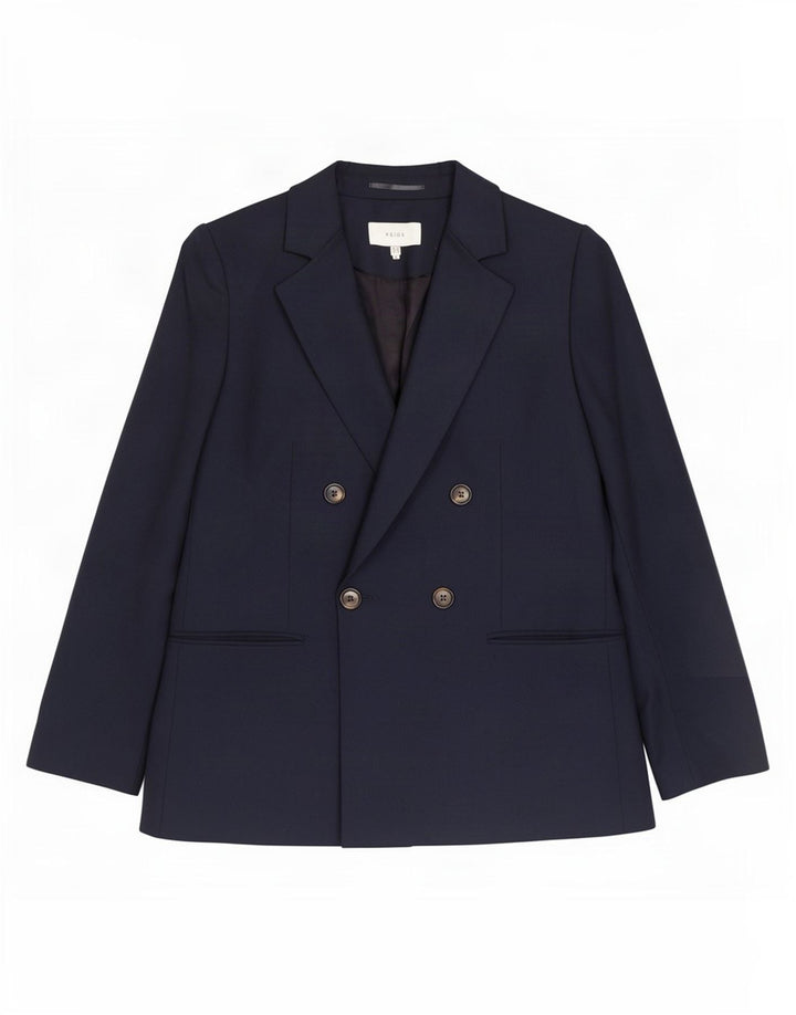 Reiss Veste blazer à double boutonnage pour femme UK 12 Bleu marine moyen Polyester