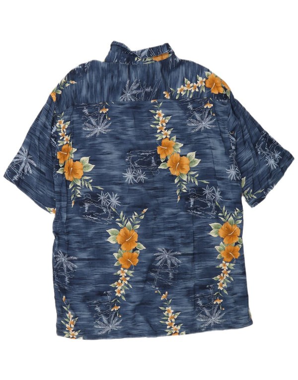 Pierre Cardin Mens Short Sleeve Shirt Large Navy Blue Floral Rayon