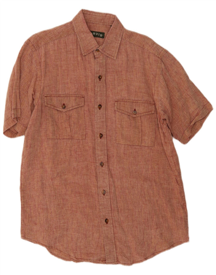 Orvis Mens Short Sleeve Shirt Medium Red Linen