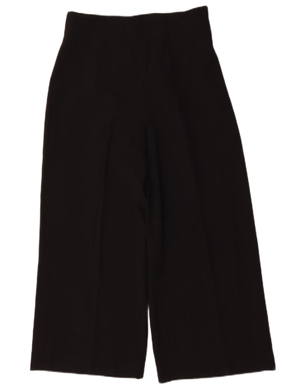 Zara Kvinder Højtaljede Brede Ben Cropped Bukser Large W30 L26 Sort