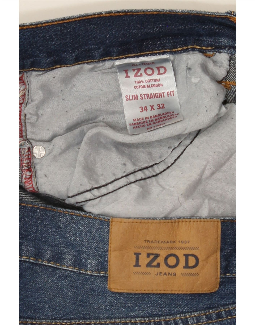 IZOD Mens Slim Straight Jeans W34 L32 Blue Cotton Vintage Izod and Second-Hand Izod from Messina Hembry 
