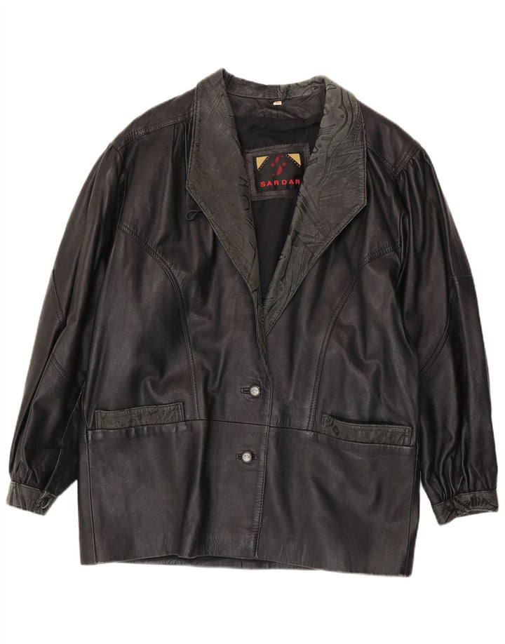 SARDAR Womens Leather Jacket UK 18 XL Black Leather