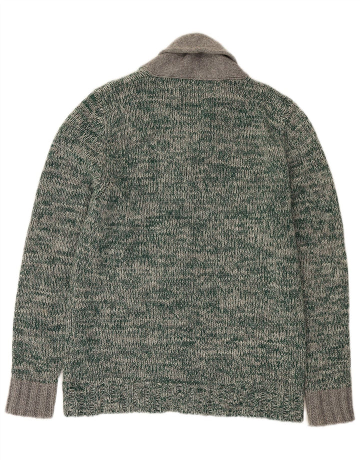 Fred Perry Mens Cardigan Sweater Large Green Flecked Wool
