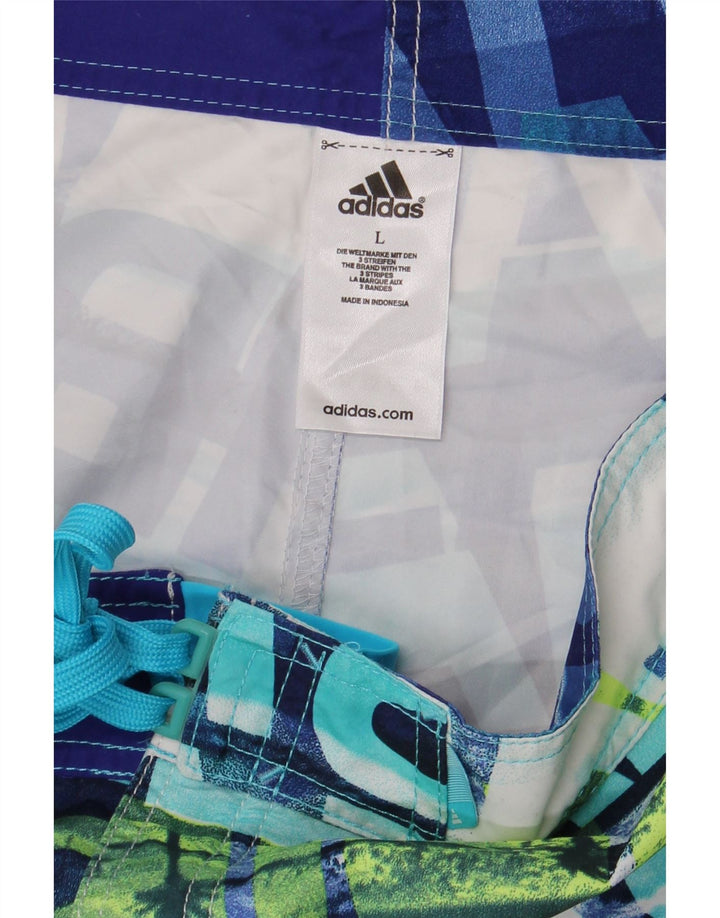 Adidas Herren-Badeshorts mit abstraktem Muster und grafischer Grafik, groß, aus blauem Polyester